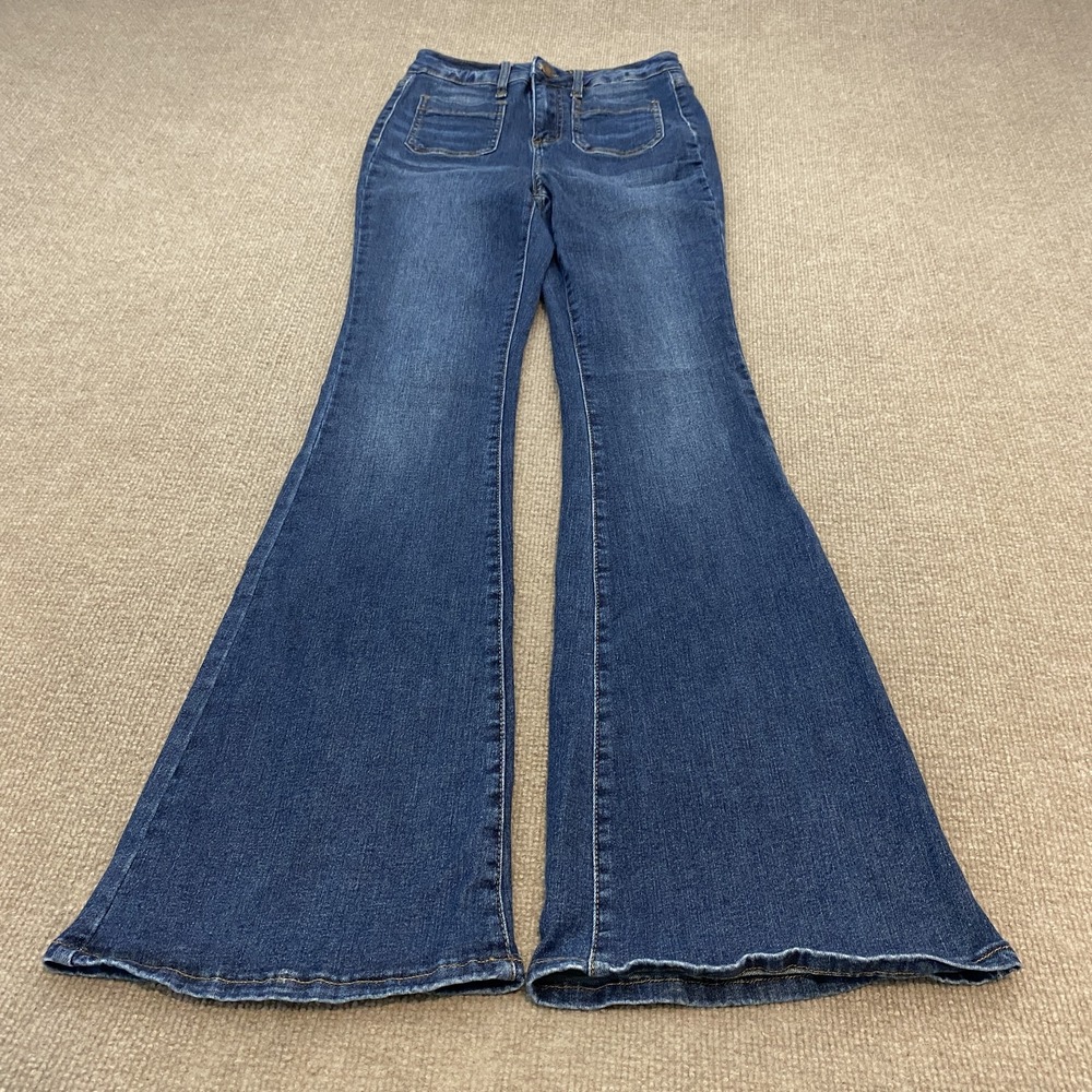 Judy Blue Flare Jeans Womens 5/27 Blue Med Wash Mid Rise Stretch Boho 70s